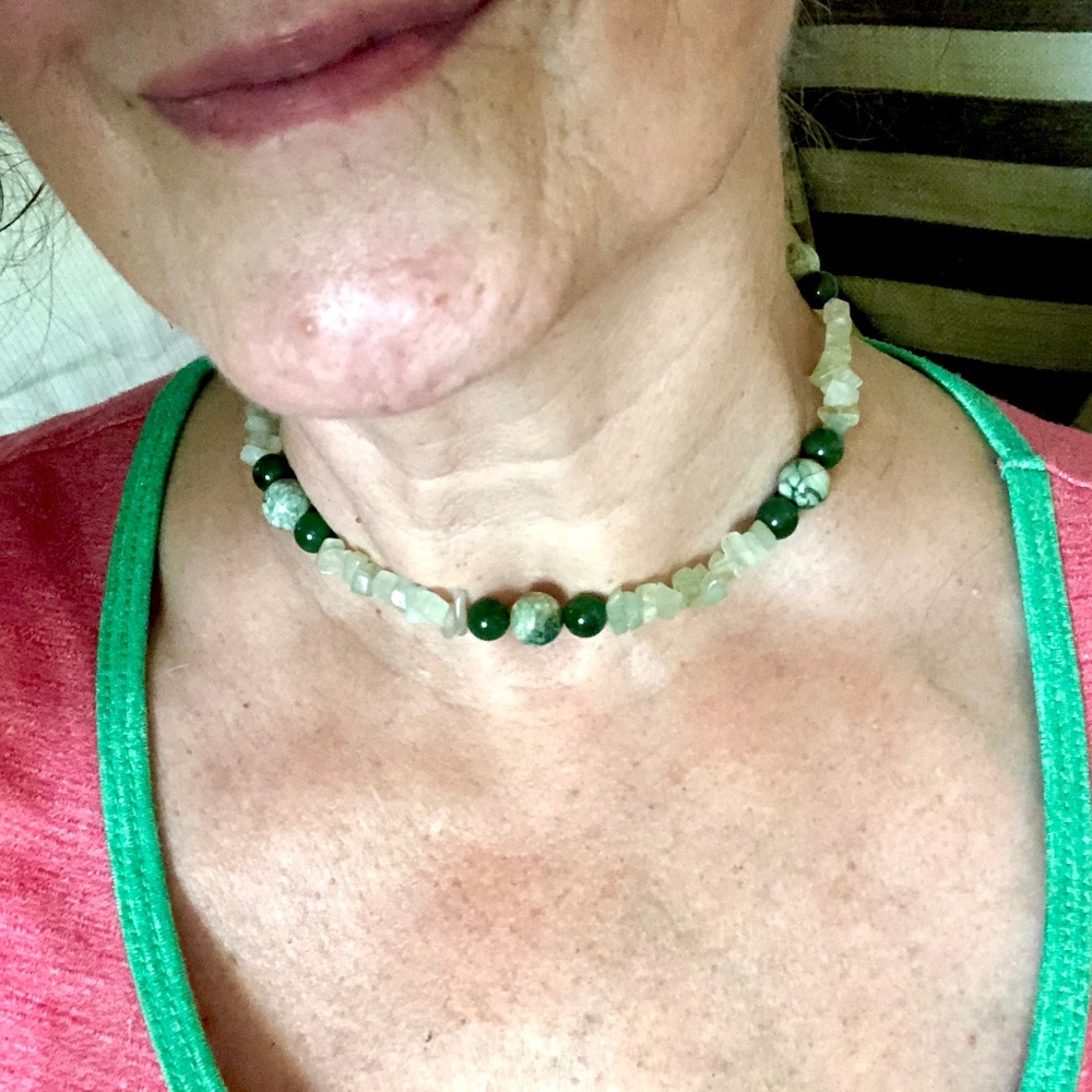 3/$40 VTG Handmade Boho Beaded Choker Necklace~ Aventurine Nuggets/Marbled Jade